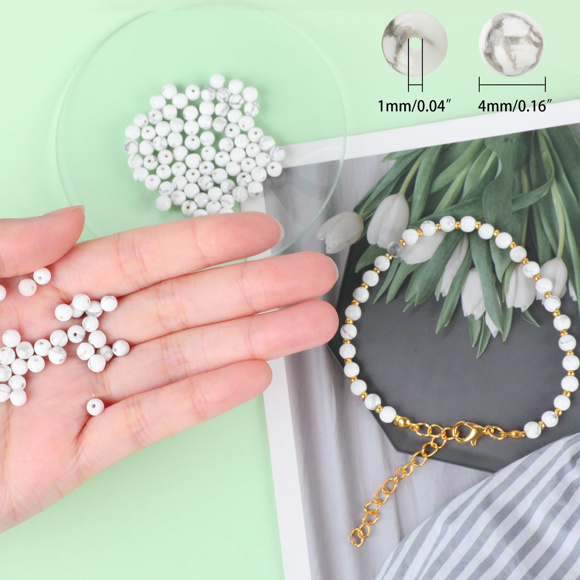 SOSMAR 90 Pcs 8mm White Howlite Natural Round Stone Beads White Turquoise Loose Gemstone Beads Semi-Precious Gemstones for Jewelry Making Bracelet Necklace - Image 3
