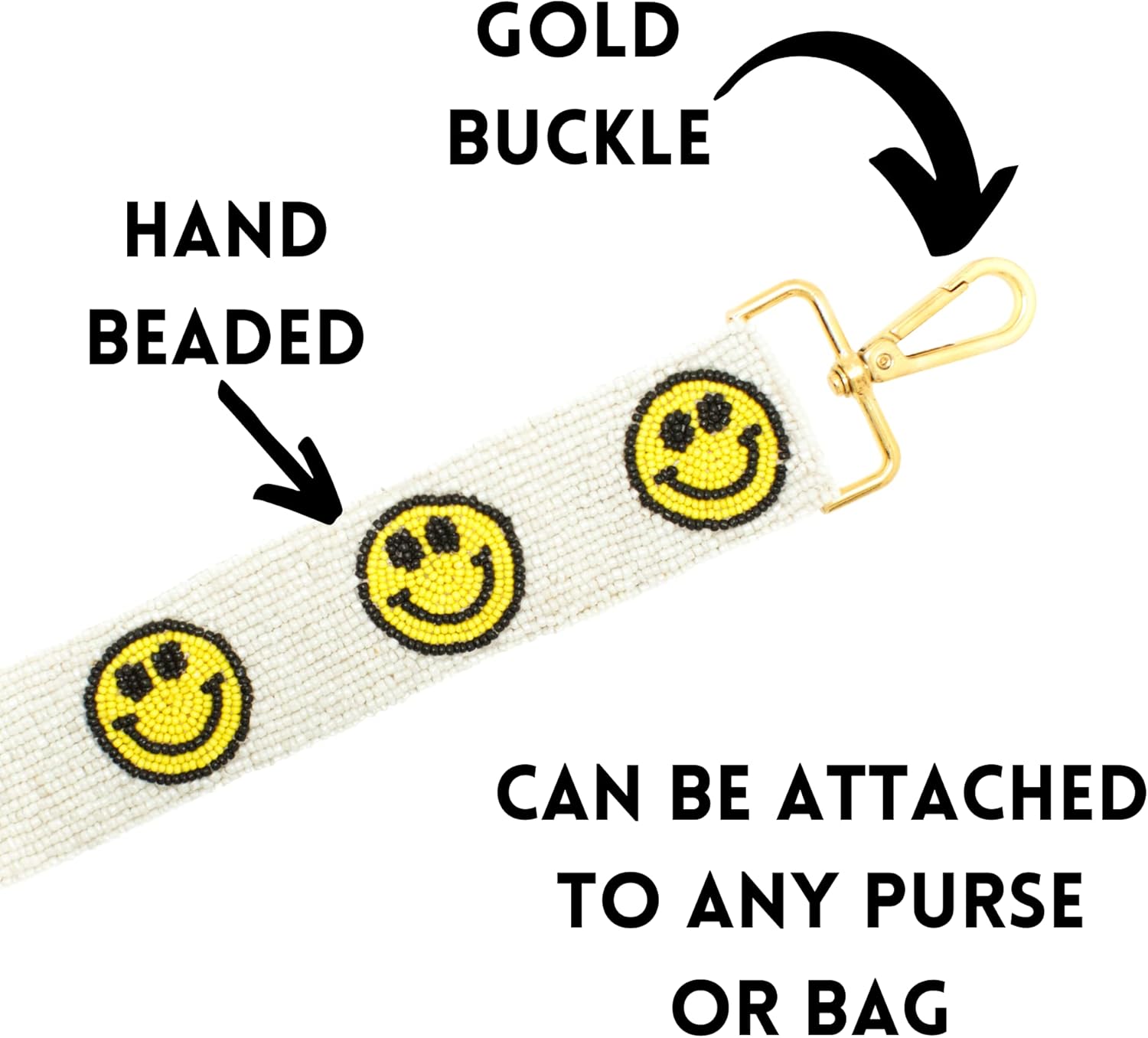 Smiley Face Beaded Purse Strap | Purse Straps Replacement Crossbody for Best Friend and Purse Essentials | Bag Strap | Luggage Straps White, Yellow - Image 4