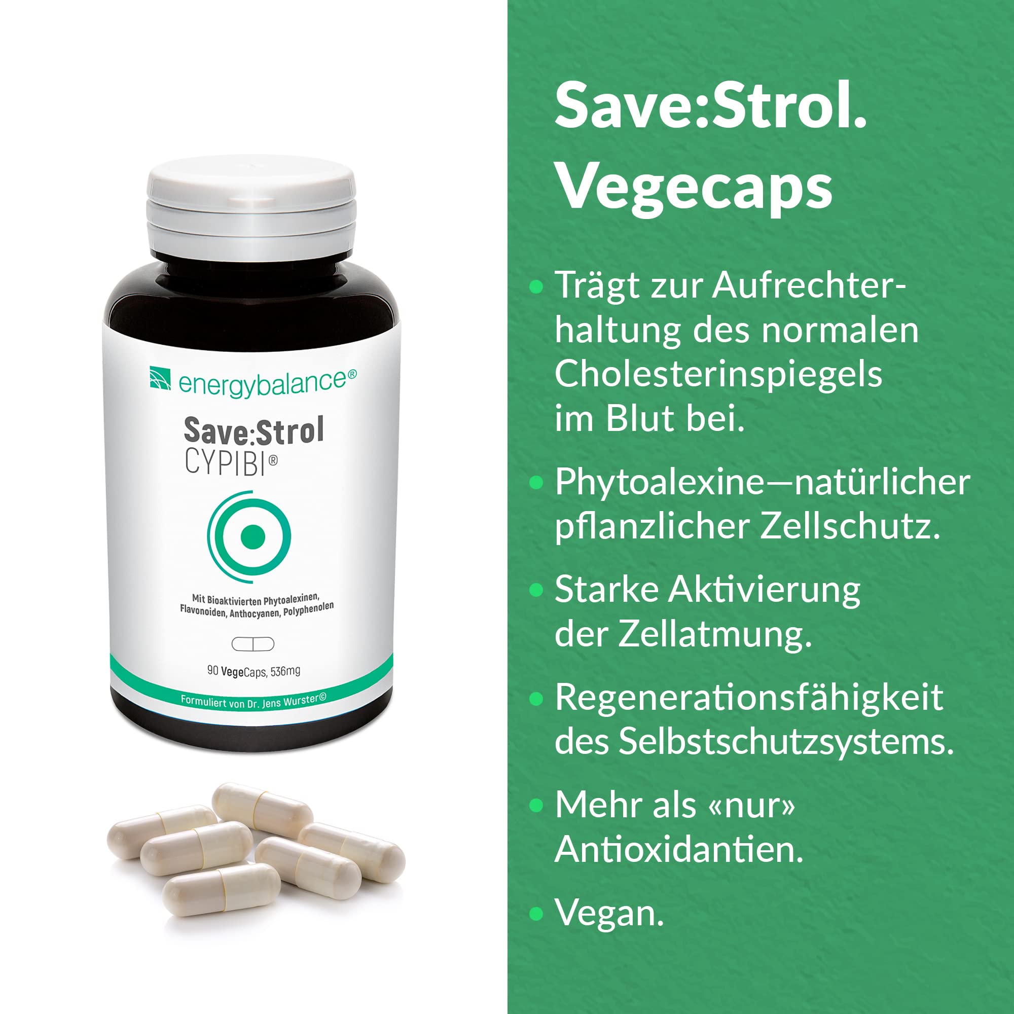 EnergyBalance Save:Strol CYPIBI - Kapseln mit Polyphenolextrakt und Anthocyane aus Heidelbeerextrakt - Pflanzlich, Natürlich - Qualität aus der Schweiz - 90 VegeCaps à 536 mg