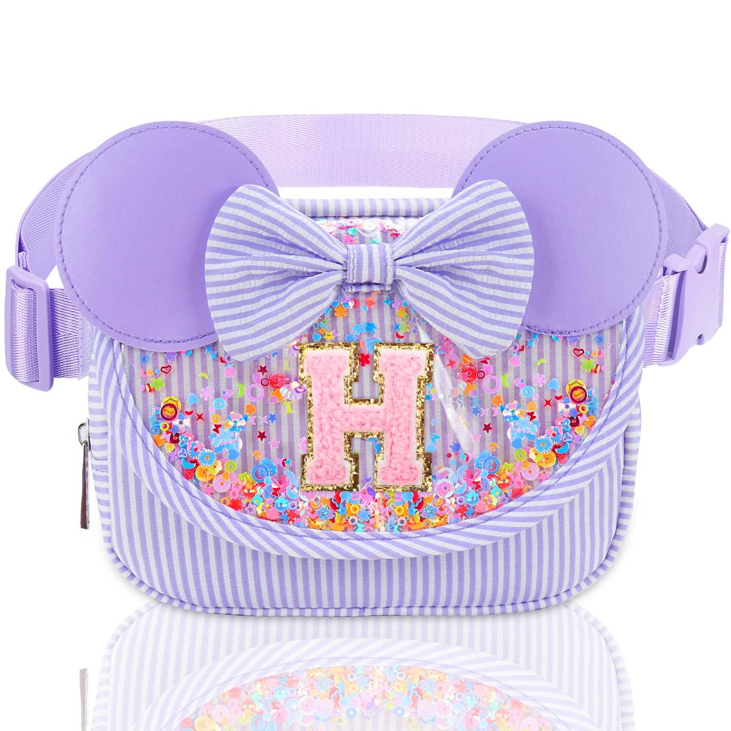 Initial Fanny Pack for Girls - Belt Bag for Teens Kid Teen Girl Kid Birthday Gift Stripe Purple H
