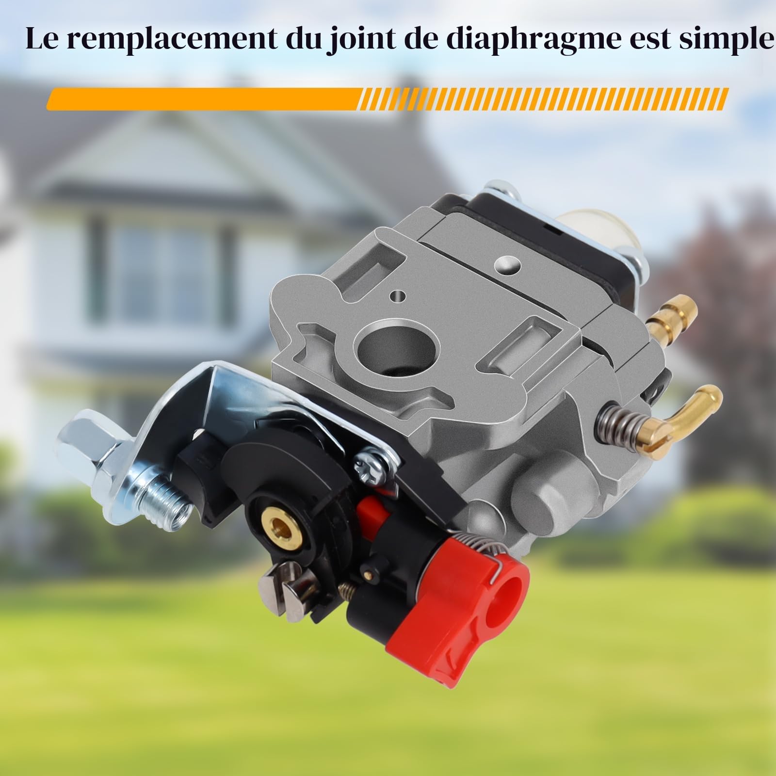Carburateur Compatible avec Walbro Type WYJ 26cc-33cc Débroussailleuses et Tondeuses à Gazon avec Entretoise de Pompe Primaire Ensemble de Tuyaux de Carburant Déplacement par Poweka