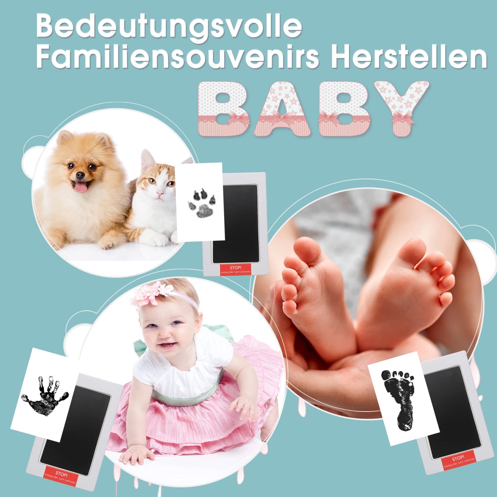 Zestaw 3 odcisków stóp i dłoni dla niemowląt, odcisk dłoni i stóp, zestaw dla dzieci w wieku 0-6 miesięcy, zestaw do stempli Clean Touch dla kota / psa / baby shower
