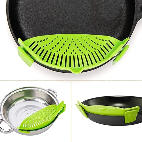 Miniatura 2 de findTop - Juego de 4, colador a presión y salvamanteles de silicona plegables antideslizantes, con clip resistente al calor, boquilla de vertido y