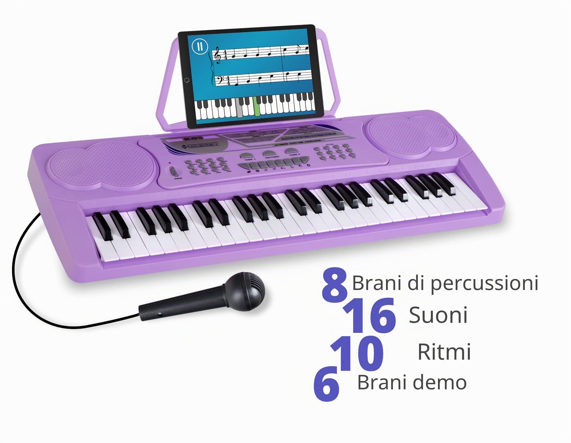 McGrey BK-4910VT Tastiera Con 49 Tasti E Leggio Viola, 16 SUONI, 10 RITMI | TASTIERA PER PRINCIPIANTI CON 49 TASTI, 8 SUONI PERCUSSIONE, 6 BRANI DEMO, 8-LIVELLI DI REGOLAZIONE DEL VOLUME, 5 MM), 5 KG