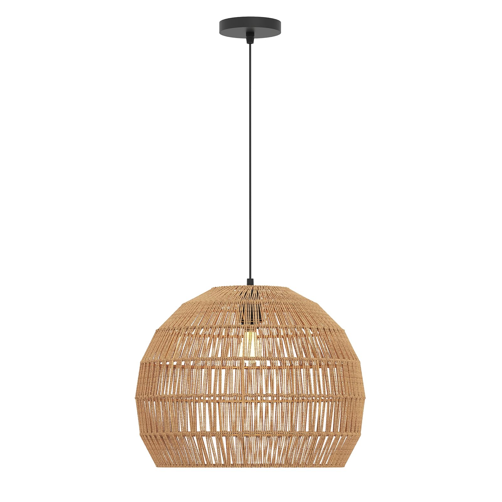 RELAX4LIFE Lampadario a Sospensione, Lampadario Soggiorno con Effetto Rattan Sintetico, Struttura in Metallo, Sile Boho, Lampada da Soffitto per Camera da Letto e Sala da Pranzo (Marrone)