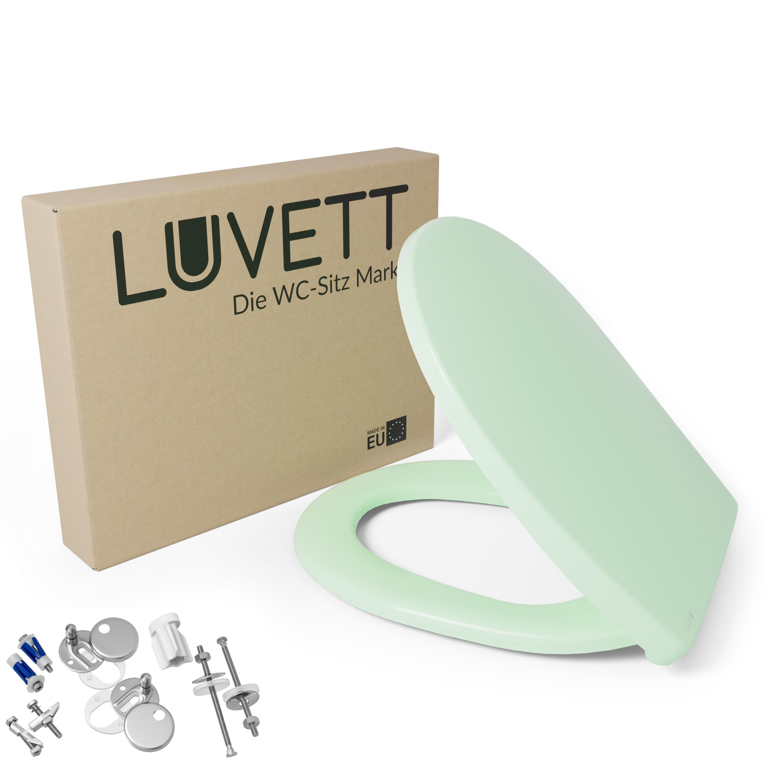 LUVETT® WC-Sitz mit Absenkautomatik C100 oval universell, Toilettendeckel mit 3 Edelstahl Montagelösungen, Klodeckel abnehmbar, Farbe:Ägäis Grün