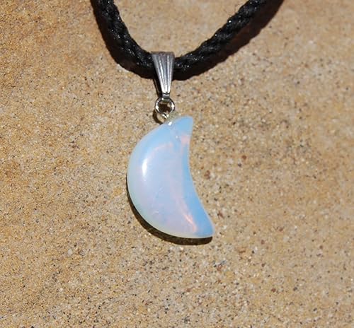 Miniatura 3 de Colección Celestial  Luna creciente  Opalita iridiscente, transparente arco iris, cordón de polietileno ajustable, color negro, Acero inoxidable,