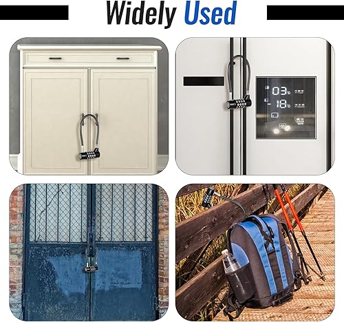 Miniatura 5 de Cerradura de cable de bloqueo de combinación de 7 pulgadas, candado de acero con letras reiniciables con 4 dígitos para exteriores, almacenamiento