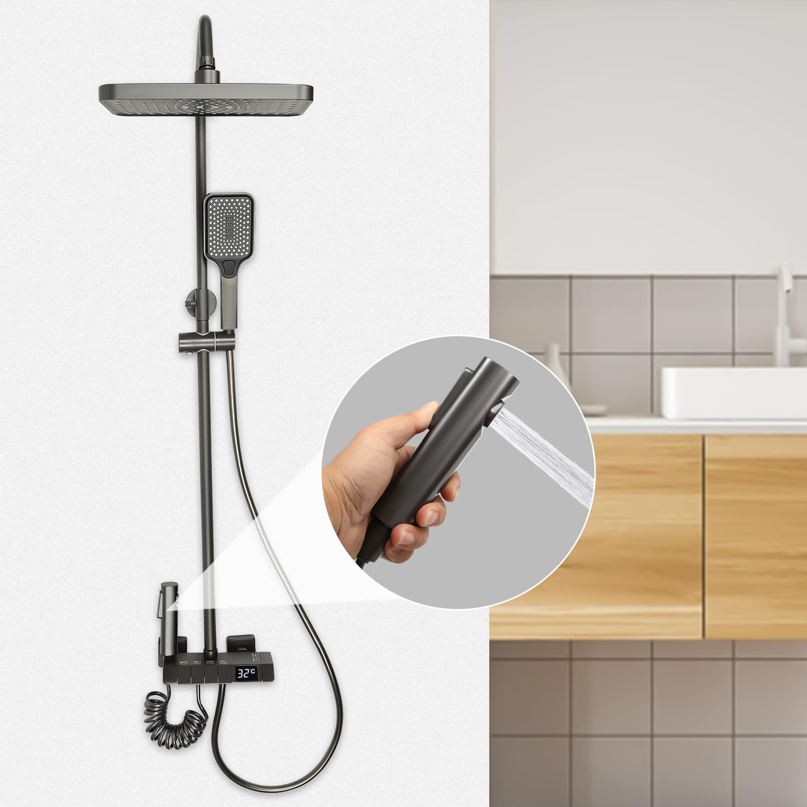 Sistema doccia termostatico, rubinetto in ottone 304 in acciaio inox