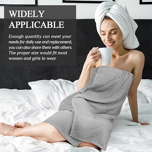 Miniatura 5 de Tigeen 4 Pcs Towel Wrap for Women Waffle Spa Robe with Adjustable Closure Elastic Top Lightweight Wraps for Shower Bath