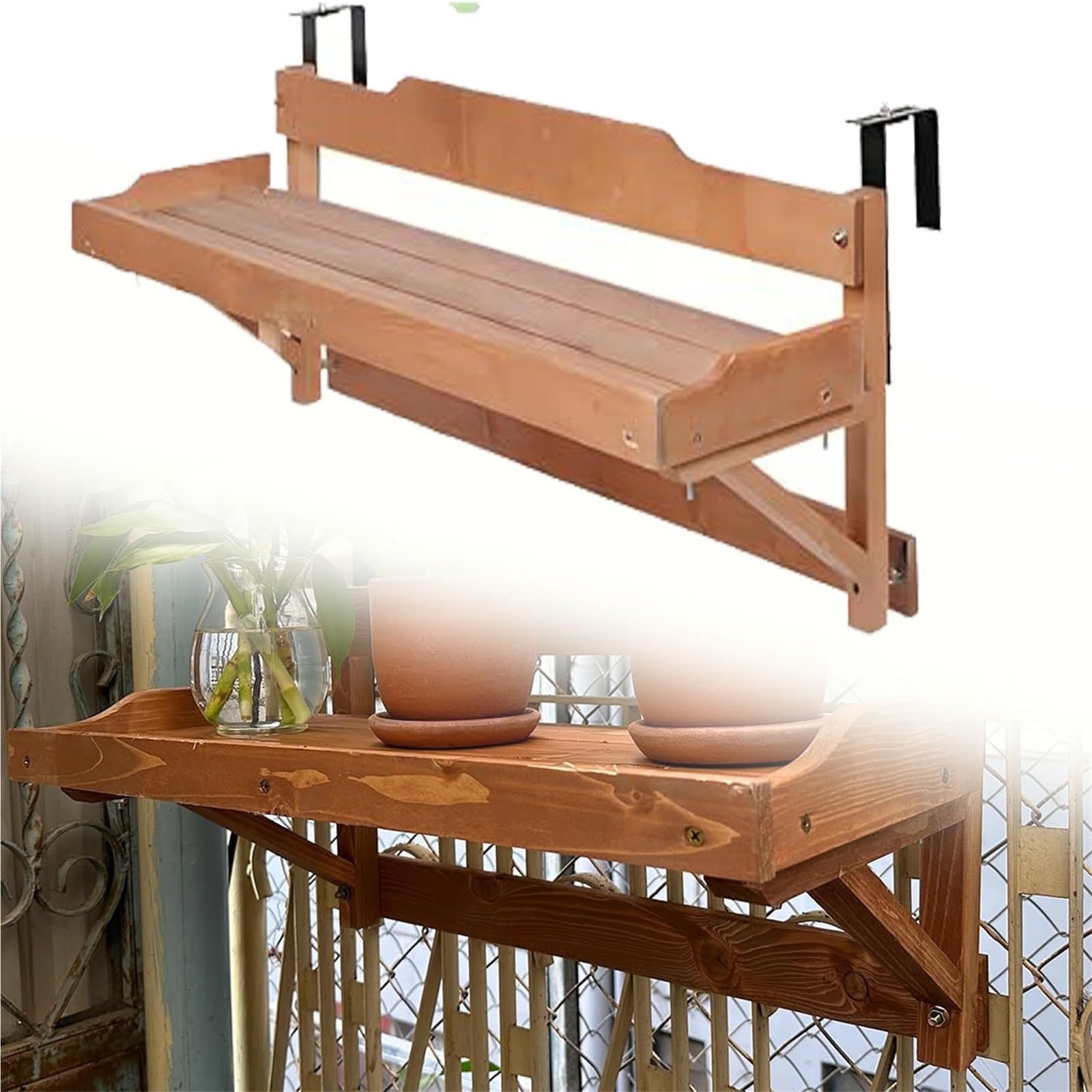Bureau de bar non pliable en bois massif de 150 cm pour garde-corps de balcon