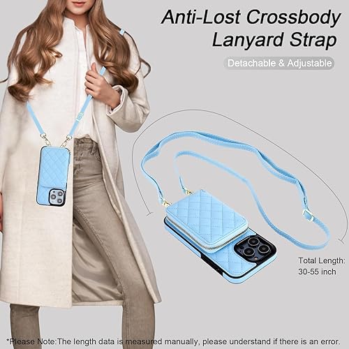 Miniatura 6 de Bocasal Funda tipo cartera cruzada para iPhone 14 Pro Max, con bloqueo RFID, de piel sintética, con cremallera, funda tipo cartera con función atril