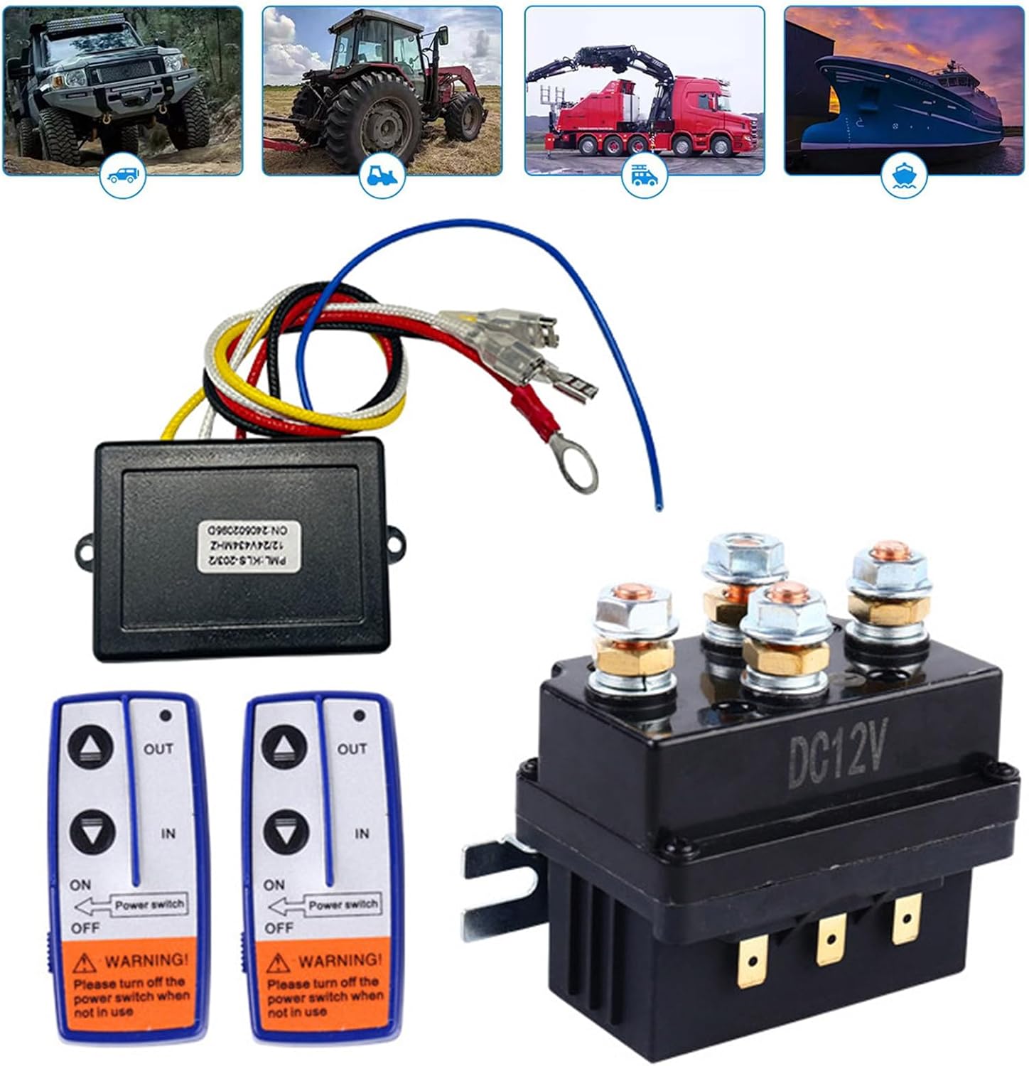 High Capacity 12V 500A Winch Relays Contactor Control for Truck Automotive Winches Remote Operate Winch Relays Set