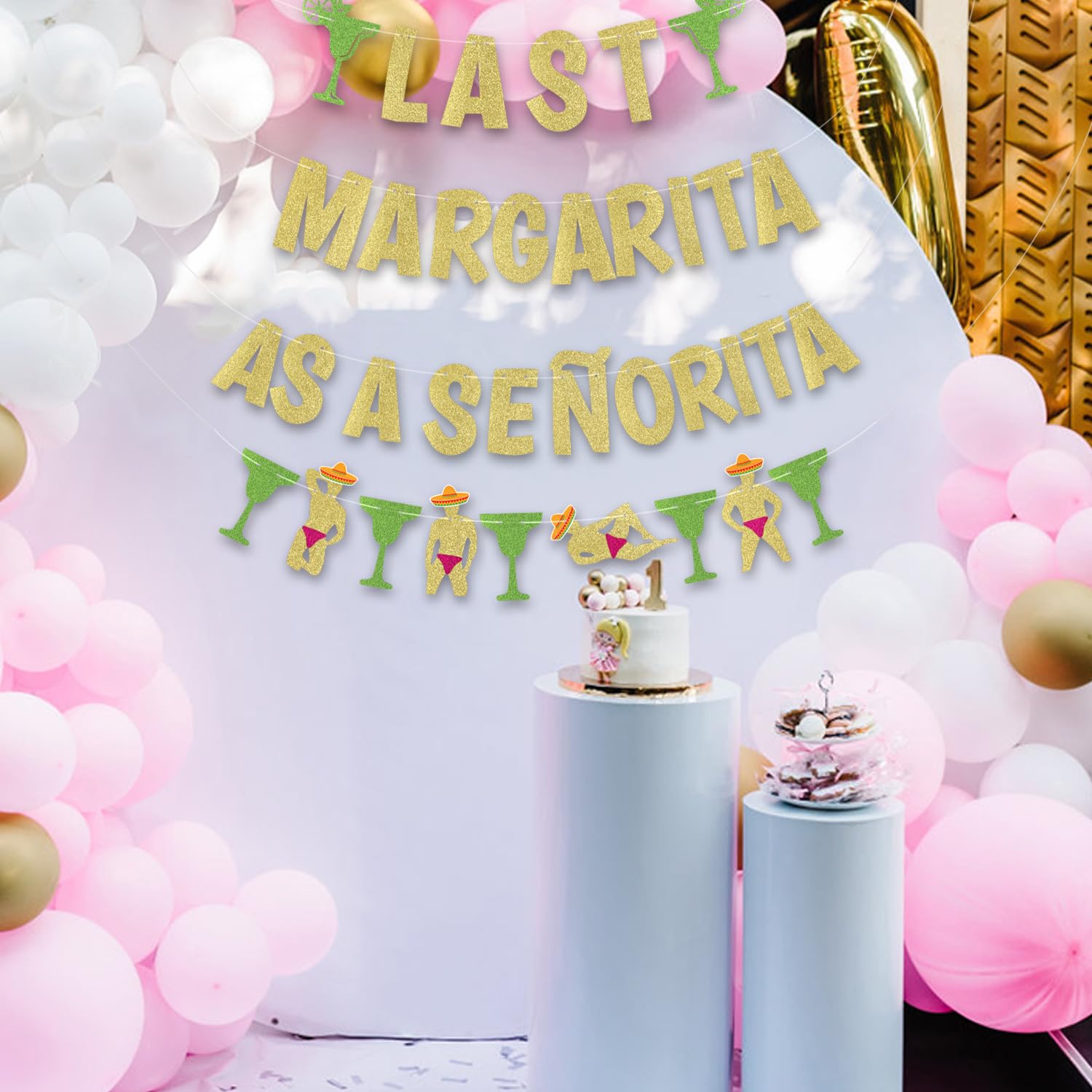 4szt Last Margarita as a Senorita Banery, Zloty Brokat Margarita Bar Banner Wesola Margarita Wieczór Panienski Dekoracje na Wieczór Panienski Baner Barowy z Motywem Margarity