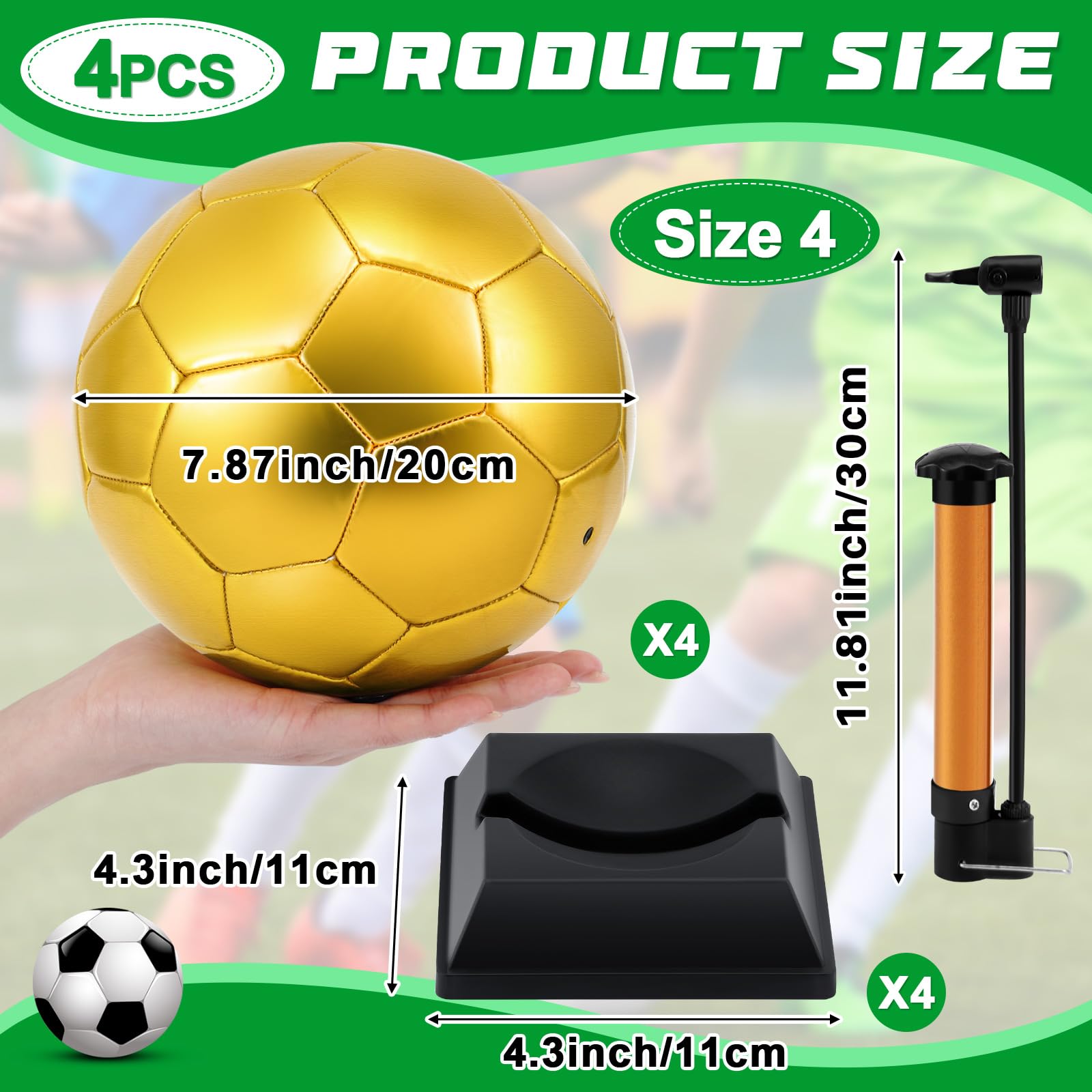 Hiboom Pallone da calcio con autografo dorato con espositore e pompa ad aria, per trofei, anniversari, licei, allenatori, premi, feste di campionato, 4 pezzi