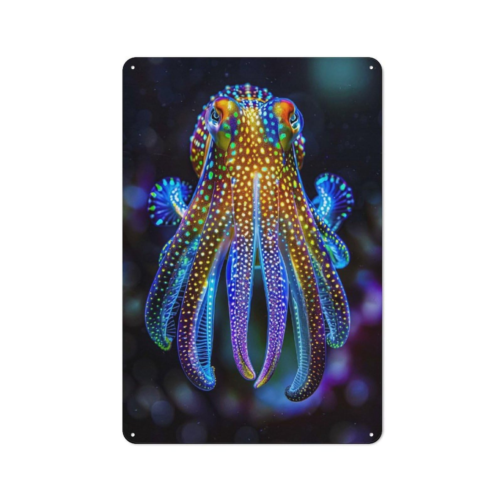 Junmoney Style-4 Old Style Neon Hawaiian Bobtail Squid Metal Sign 30X20cm, Bar Wall Plaque For Diner, Restaurant, Shed Or Kitchen