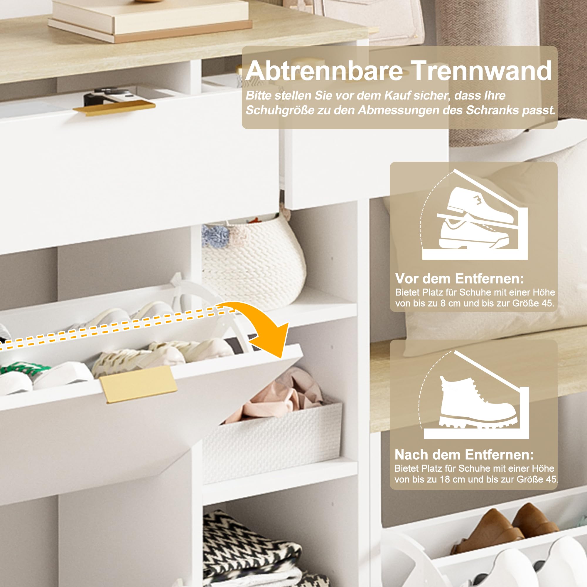 Conjunto de Recibidor de Entrada con Espejo y Ganchos, Perchero de Pared con Banco Zapatero, Juego de Mueble Recibidor con Cajones y Espacio de Almacenamiento, 174x130x30 cm, Natural + Blanco