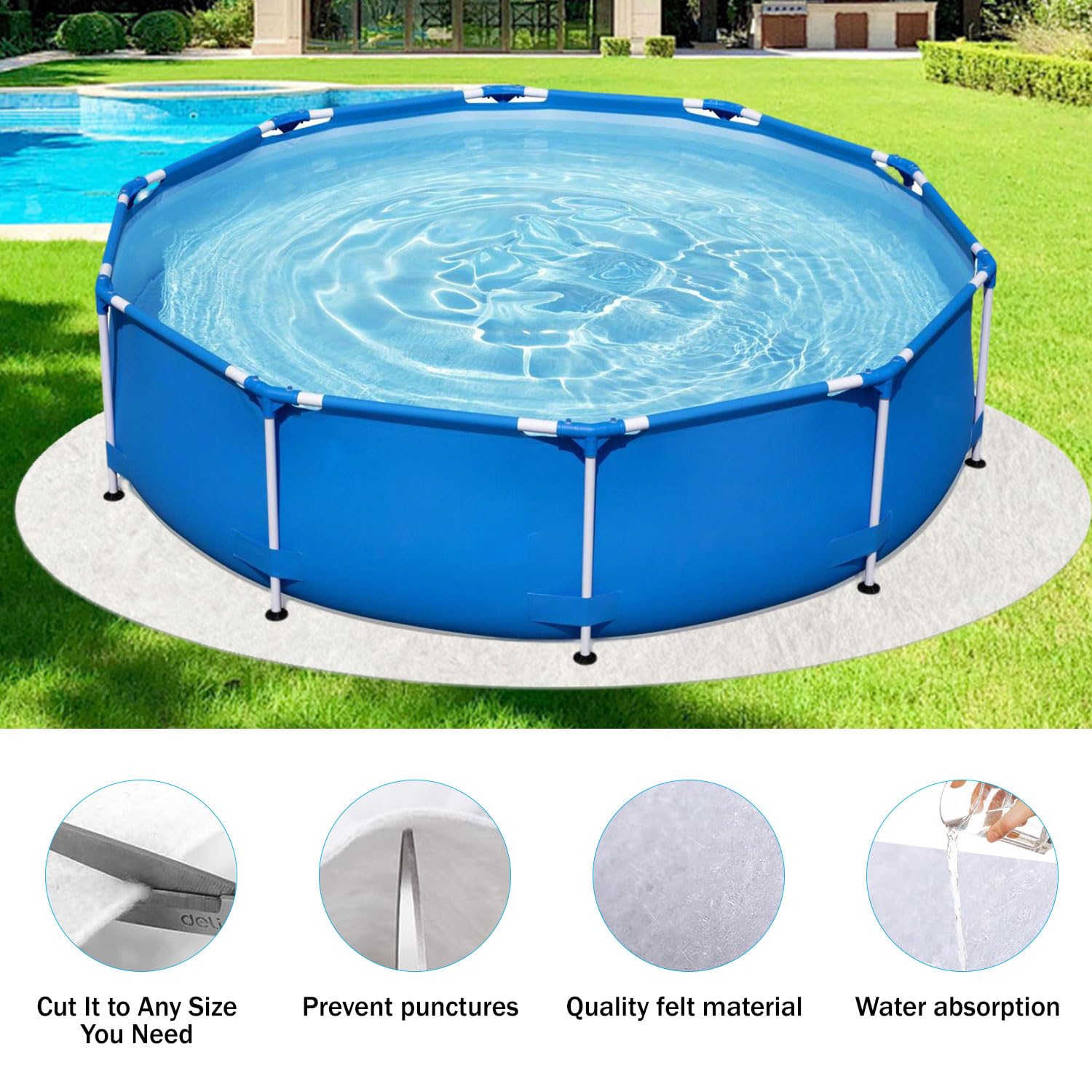 KEAGAN Tapis de protection rond pour jacuzzi de piscine - Tapis de protection de sol rond de 400 cm - Empêche les trous