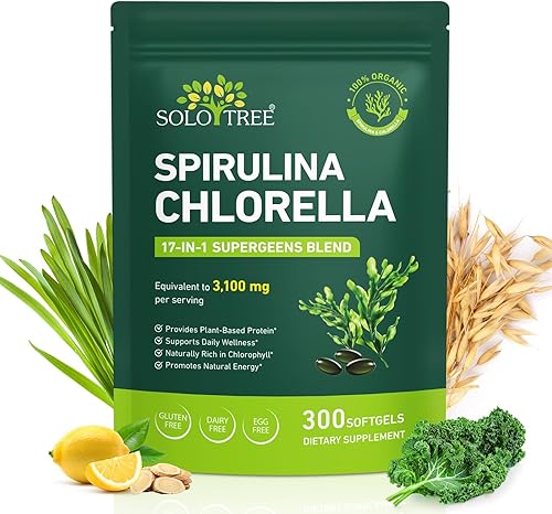 Cápsulas de Spirulina Chlorella de 3100 mg  Superalimento verde vegano, mezcla de algas 5050 para apoyo inmunológico y energía, rico en proteínas,