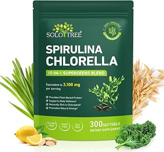 Spirulina Chlorella Capsules 3100mg –Vegan Green Superfood, 50/50 Algae Blend for Immune Support & Energy –Rich in Protein,Chlorophyll,Vitamins & Minerals, 300 Capsules