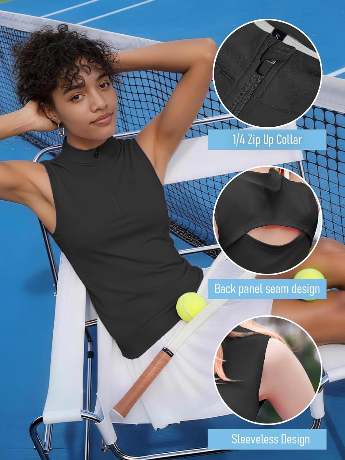 Outfeel Women's Sleeveless Tennis Pickleball Golf Polo Shirt with 1/4 Zip, Quick Dry UPF50+ Breathable Mesh Back Sport Shirt