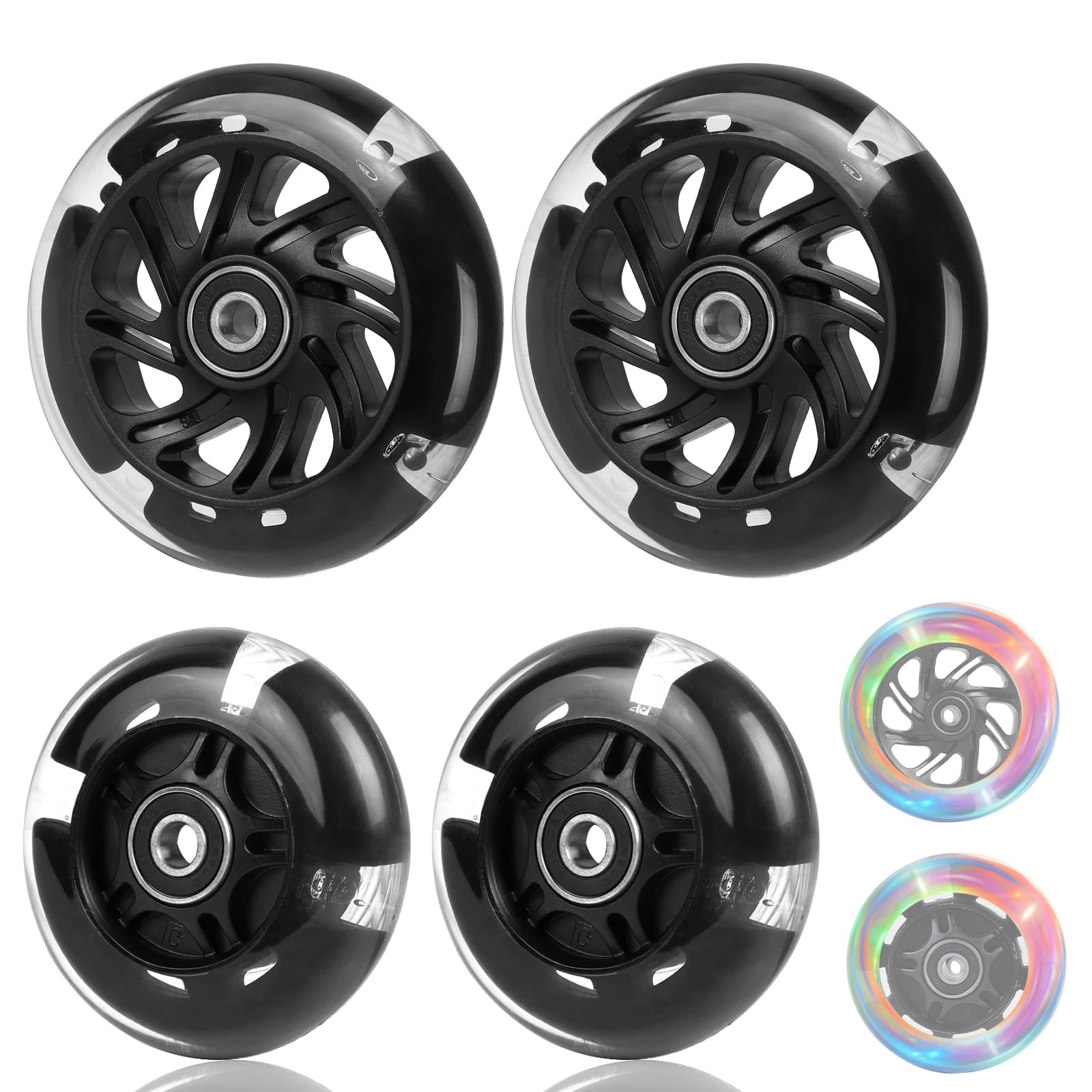 DBREAKS Luminous Stunt Scooter Wheels, Pack of 4 LED Light Wheels, 80 mm + 120 mm, Black