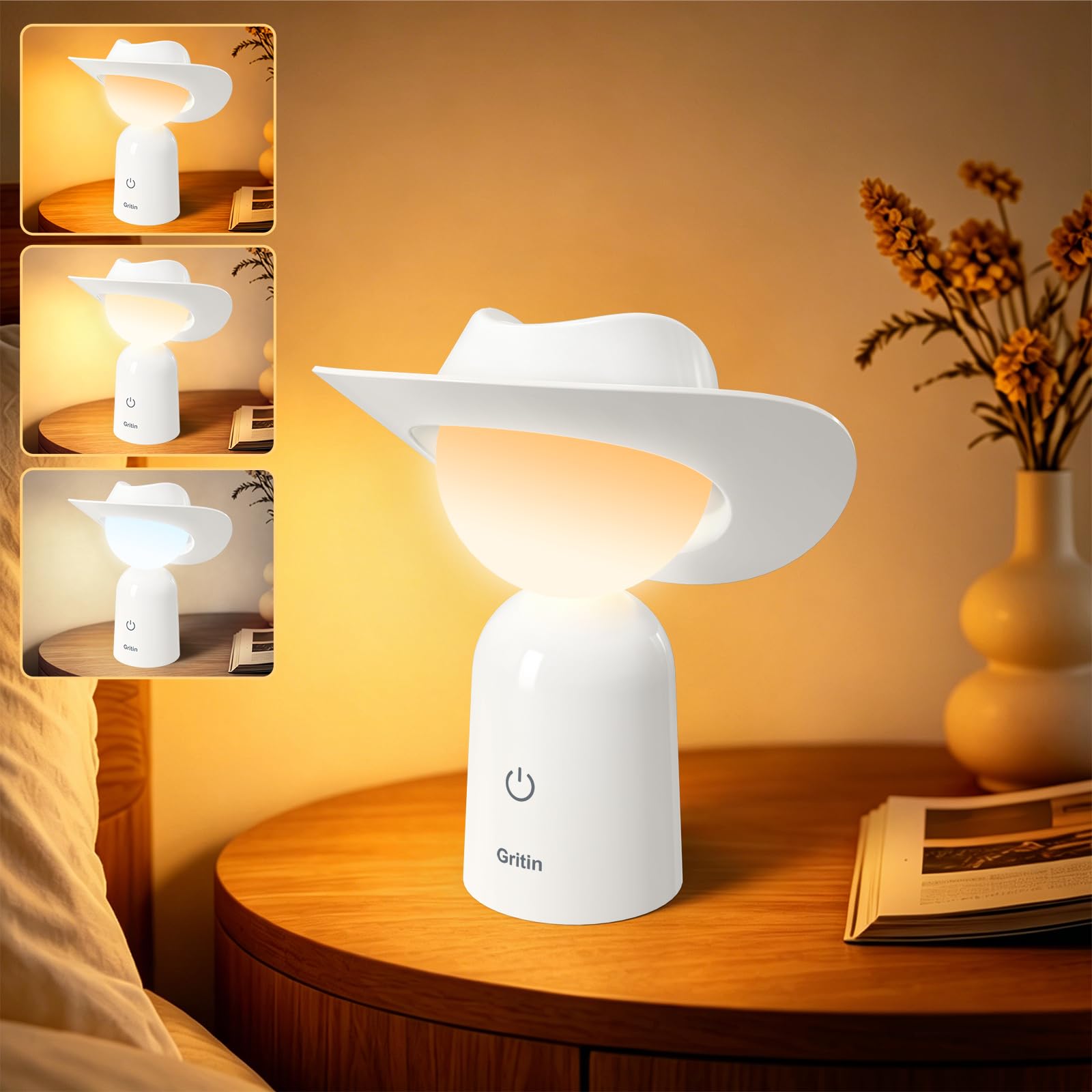 Gritin Original Design Cowboy Hat Night Light, Bedside Table Lamps