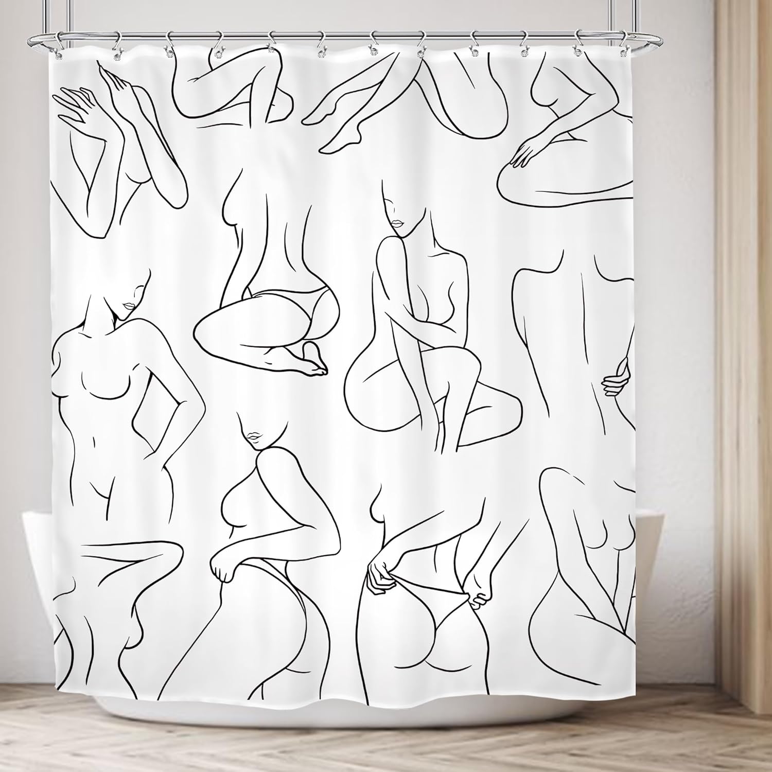 SVBright 4PCs Black and White Bathroom Sets Abstract Shower Curtain Set 72Wx72H Modern Women Line Bathroom Rug Quick Dry Bath Rug Mat Toilet Mat U-Shape Cover Nonslip Washroom Decor Shower Accessories