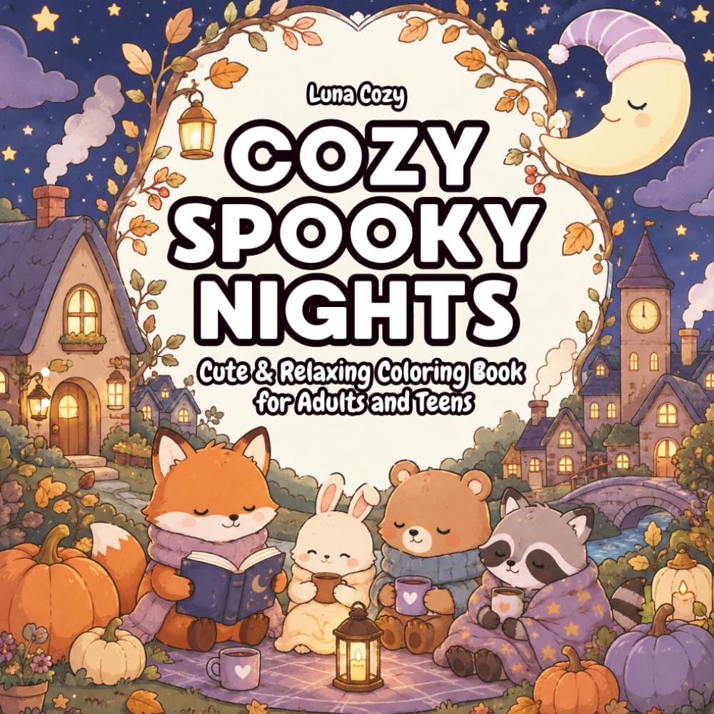 Cozy Halloween Coloring Book: Cute Halloween Scenes with Ghost Kitties, Pumpkin Villages, and Relaxing Autumn Moments