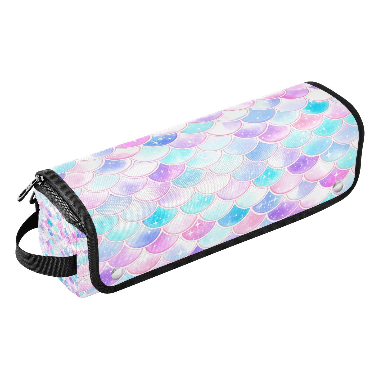 Beautiful Mermaid Scales Hair Tools Travel Bag Portable Hair Accessory Organizer with Heat Resistant Mat 2 in 1