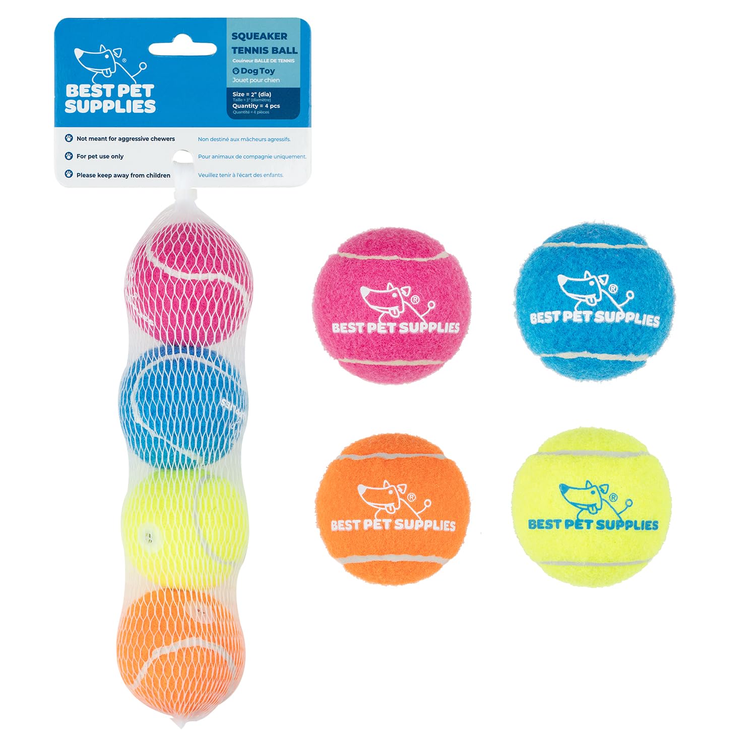 Best Pet Supplies Squeaky Tennis Toys for Dogs 4-Pack