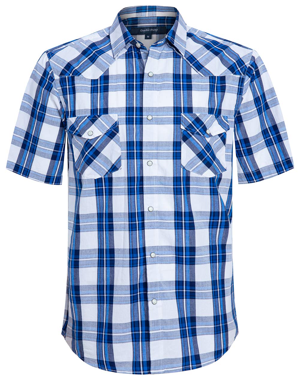 Mens Short Sleeve Western Shirts with Pearl Snap Button Up Casual Regular Fit Plaid Shirts