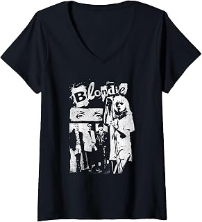 Womens Blondie Punk Zine Collage Vintage Band V-Neck T-Shirt