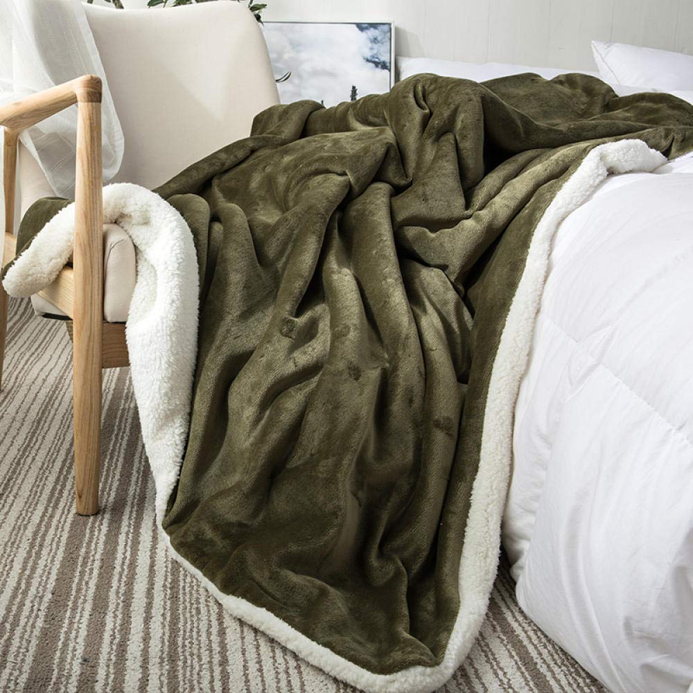 VHKJewE Blanket Throw for Bed Mint Throws for Sofas Large Fall and Winter Fleece Soft and Cosy Heavy(Olive Green,130x150cm)