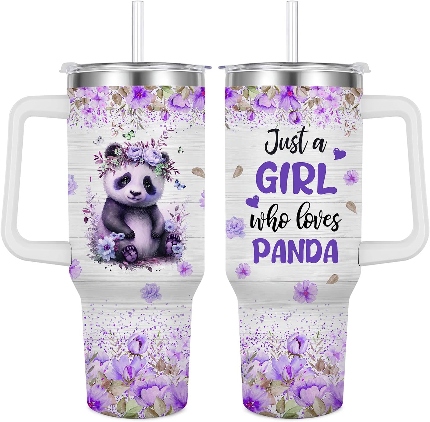 Panda Tumbler for Panda Lover,40 oz Panda Insulated Water Bottle with Handle Straw Covers Cup with Lid (Color 2)