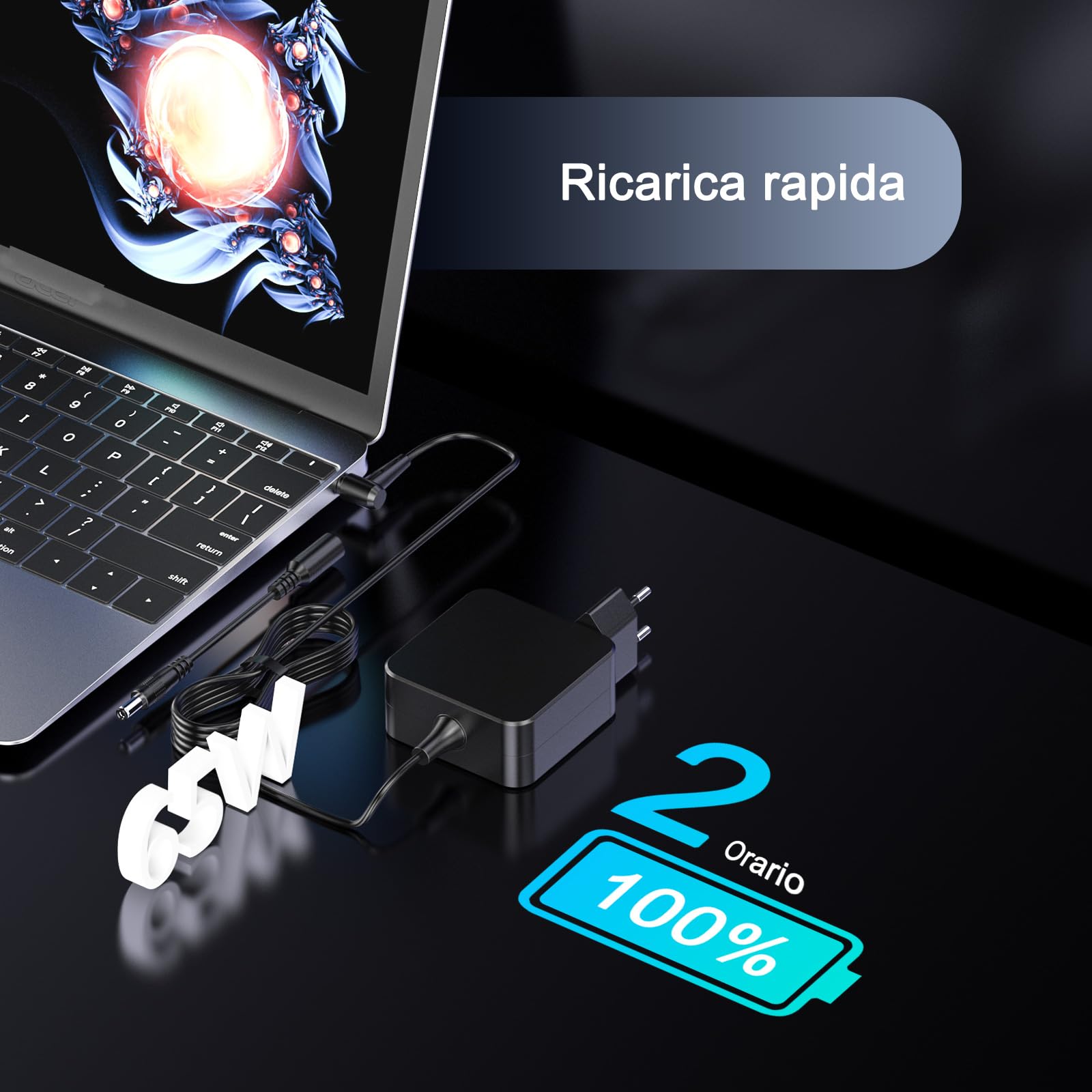65W Caricatore PC Portatile 19V 3,42A Compatibile con Asus F550C F551C F551M F552C F552L F552M F554L F555L F540L F540N F502C K55V K53E K550V K550J K550C K501U Alimentatore Caricabatterie