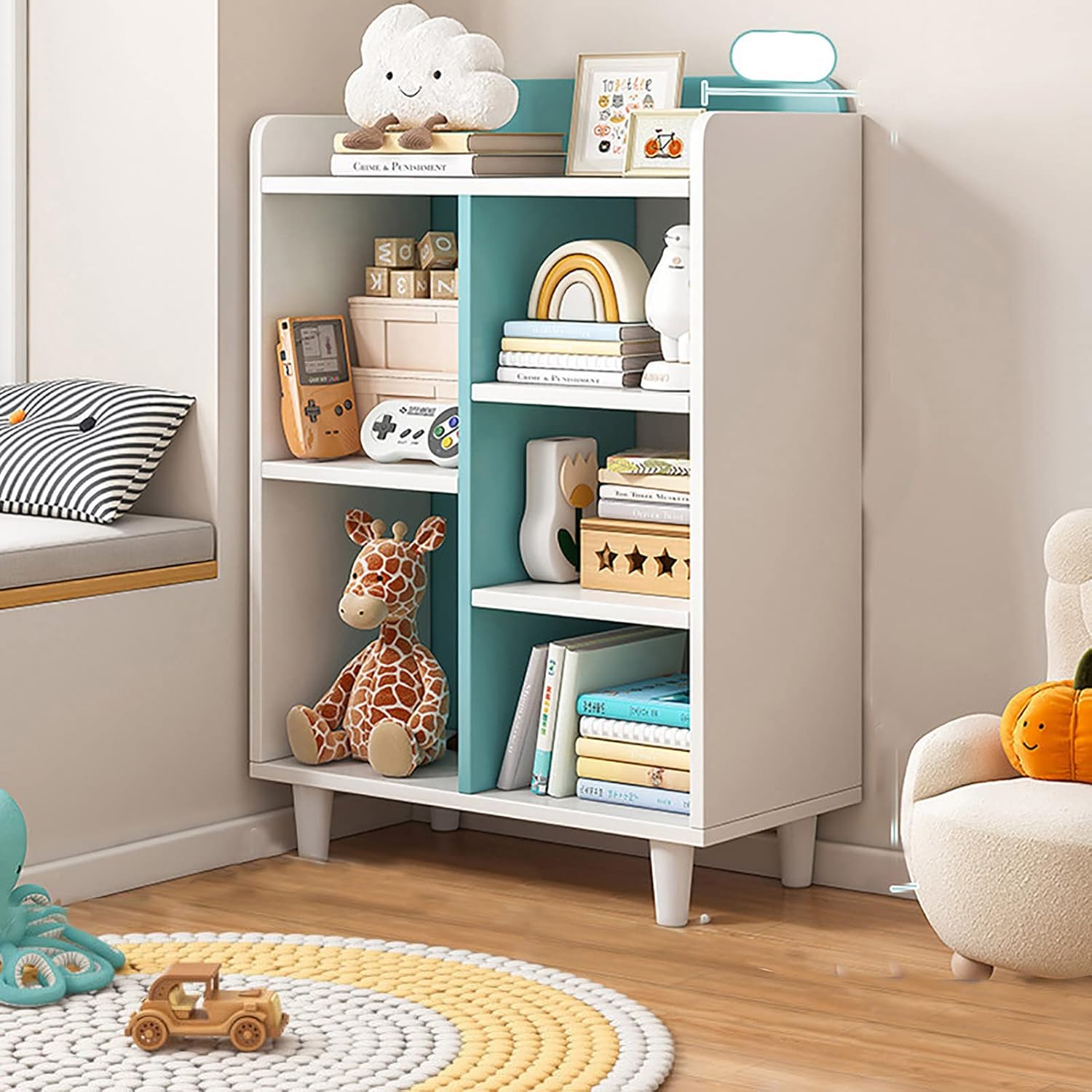 QQXX Bookshelf,3 Tier Modern Bookcase with Legs,Bookshelves