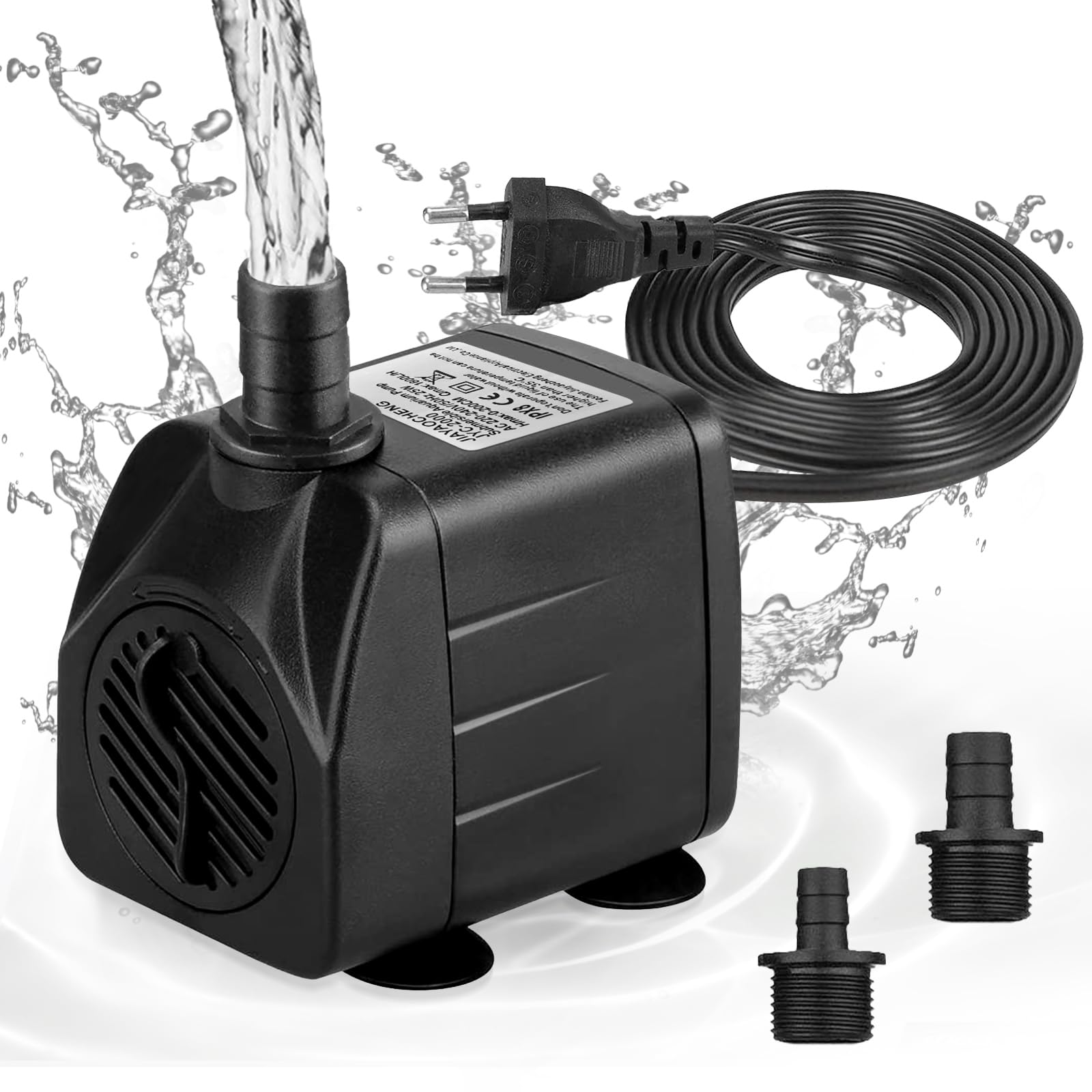 Bomba de Agua Sumergible, 16W 800L/H Bomba de Acuario Ultra Silenciosa Alta Carrera, Mini Bombas de Agua de Acuario, Bomba Fuente de Agua, con 2 Boquillas, para Acuarios, Estanques, Fuentes, Estatuas