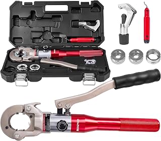 Propress Tool, Hydraulic Pipe Crimping Tool with 1/2, 3/4, 1 Inch Jaw for Copper Tube Press Crimper Pressing Pliers, Pipe Cutter and Deburring Kit