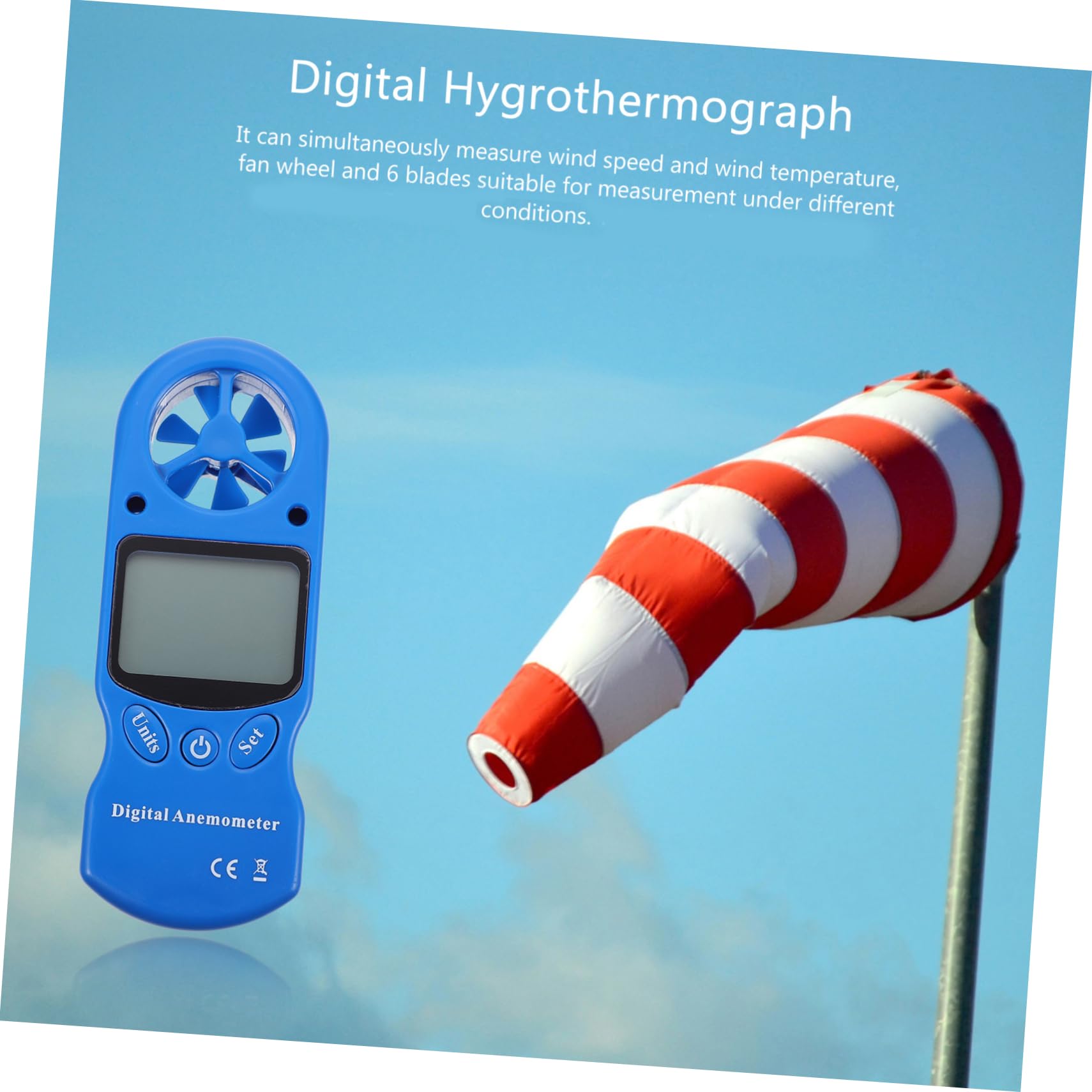 Mini Anemometro Portatile Digitale 1 Pezzo in Plastica | Misura Velocità del Vento, Temperatura e Umidità, Schermo Lcd con Retroilluminazione, Borsa Inclusa