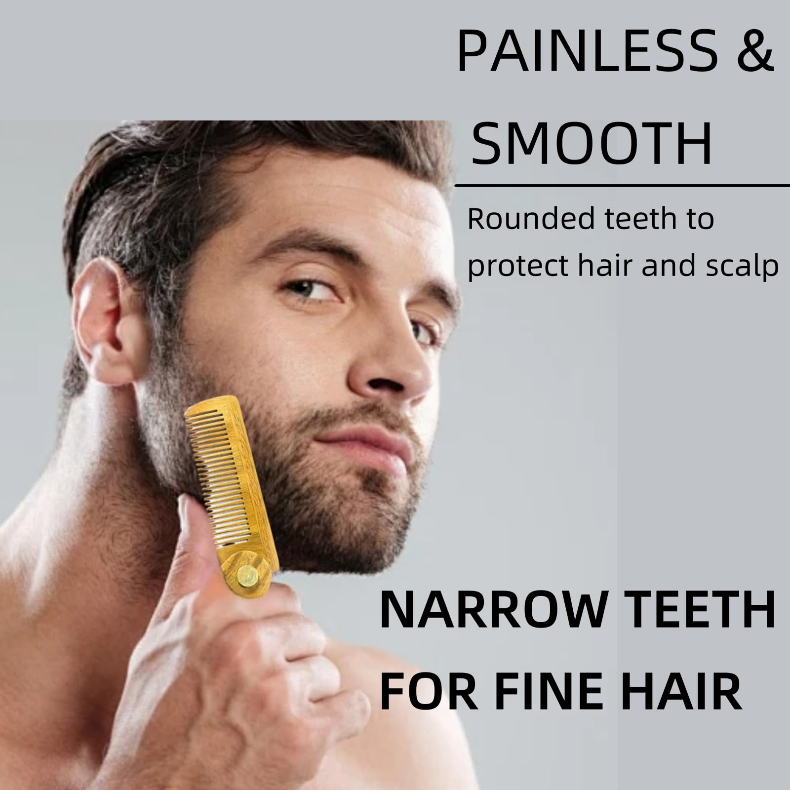 Folding Beard Comb for Men - All Natural Wooden Beard Comb - 4.3 inches (11 cm) long, Green Sandalwood Fine Teeth Comb for Grooming & Combing Hair, Beards and Mustaches