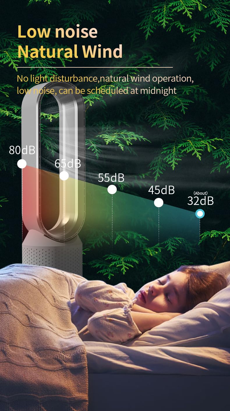 Ventilateur Colonne Sans Pale,Ventilateur Silencieux de 58 cm,Oscillation 90°, 8 Vitesses, Écran Tactile LED, Minuterie Et Télécommande Incluses,Pour Salon, Chambre Et Bureau 14.5 * 58CM (Plata)