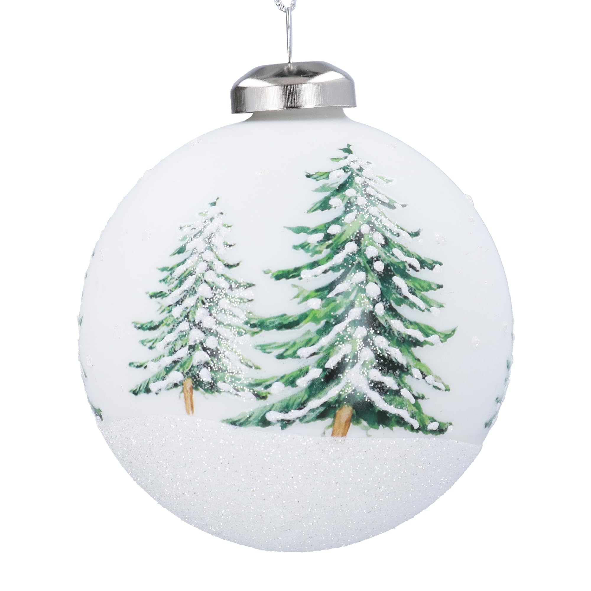 Gisela Graham White Matt Bauble With Fir Trees