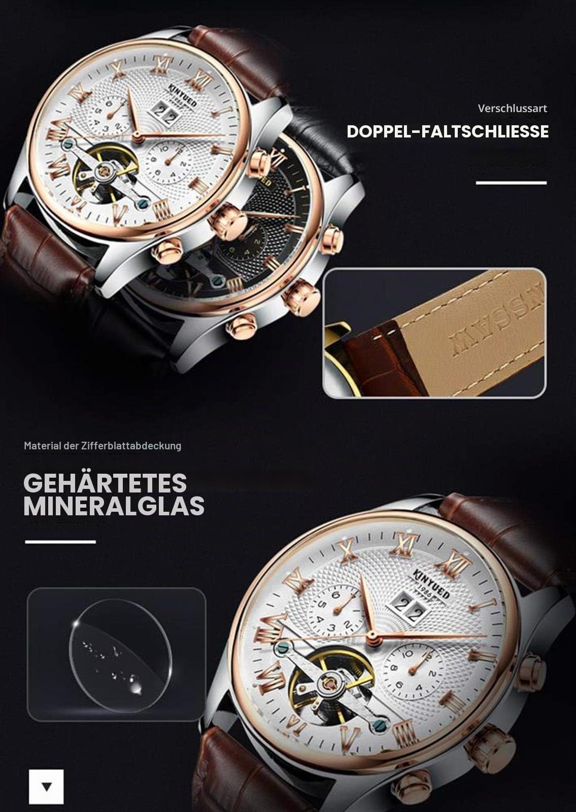 Automatische Lederuhren für Herren, luxuriös, Tourbillon, selbstaufziehend, klassischer Kalender, leuchtende, wasserdichte Uhren für Herren