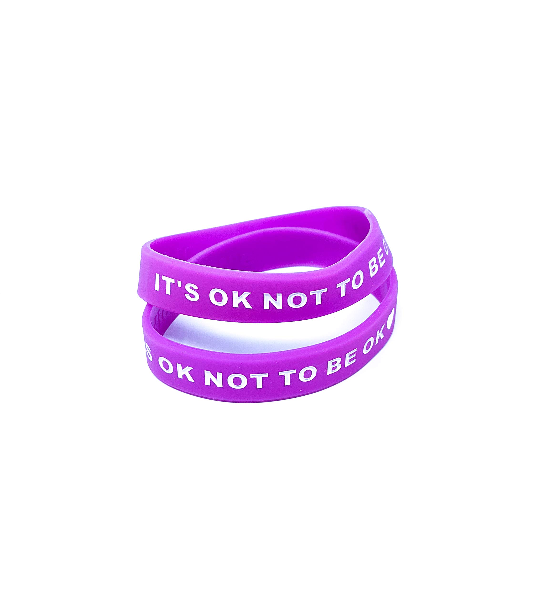 Medical ID Me IT'S OK NOT TO BE OK (Pack of 2) Mental Health Silicone Bracelets Wristbands MHA Gifts (Medium 18cm, X2 Purple)