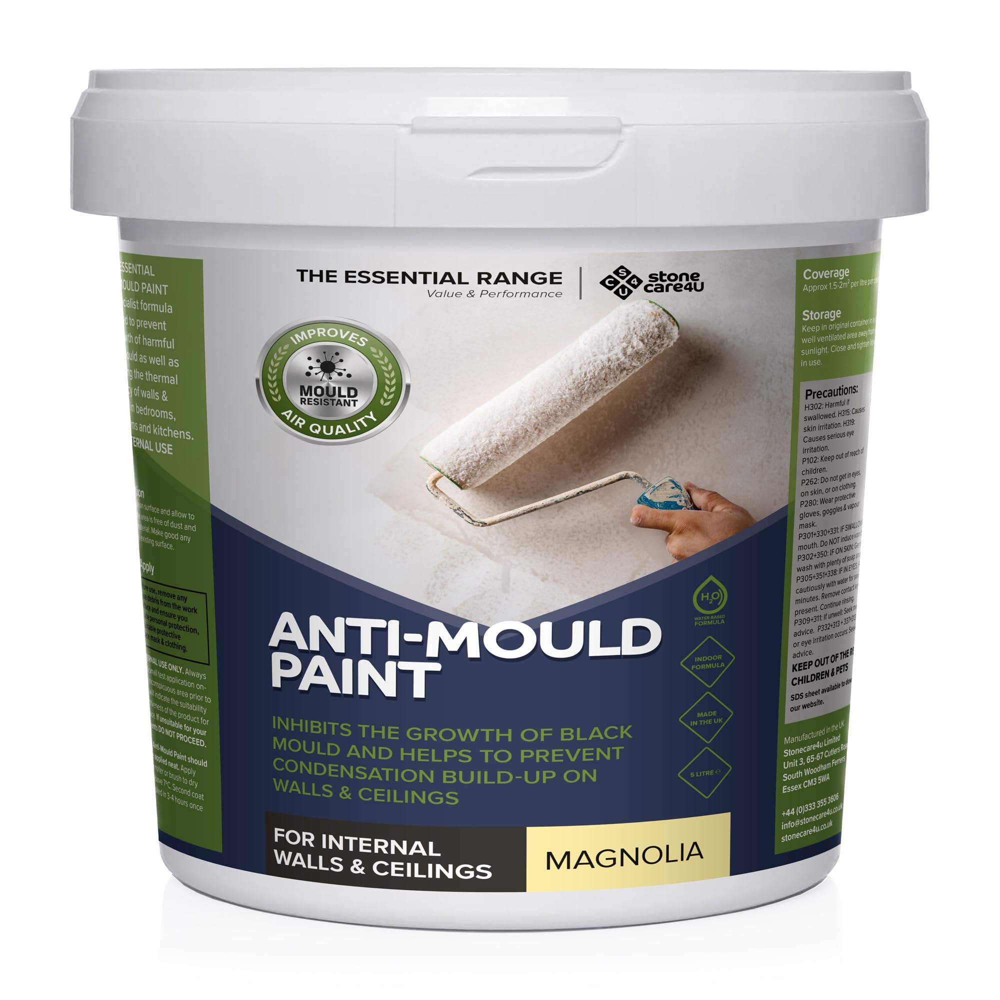 Stonecare4u Magnolia Anti Mould Paint - 5 Litre - For Walls & Ceilings In Bathrooms, Kitchens & Bedrooms. Ultimate Protection Against Dangerous Mould - 5Yr Mould Resistance