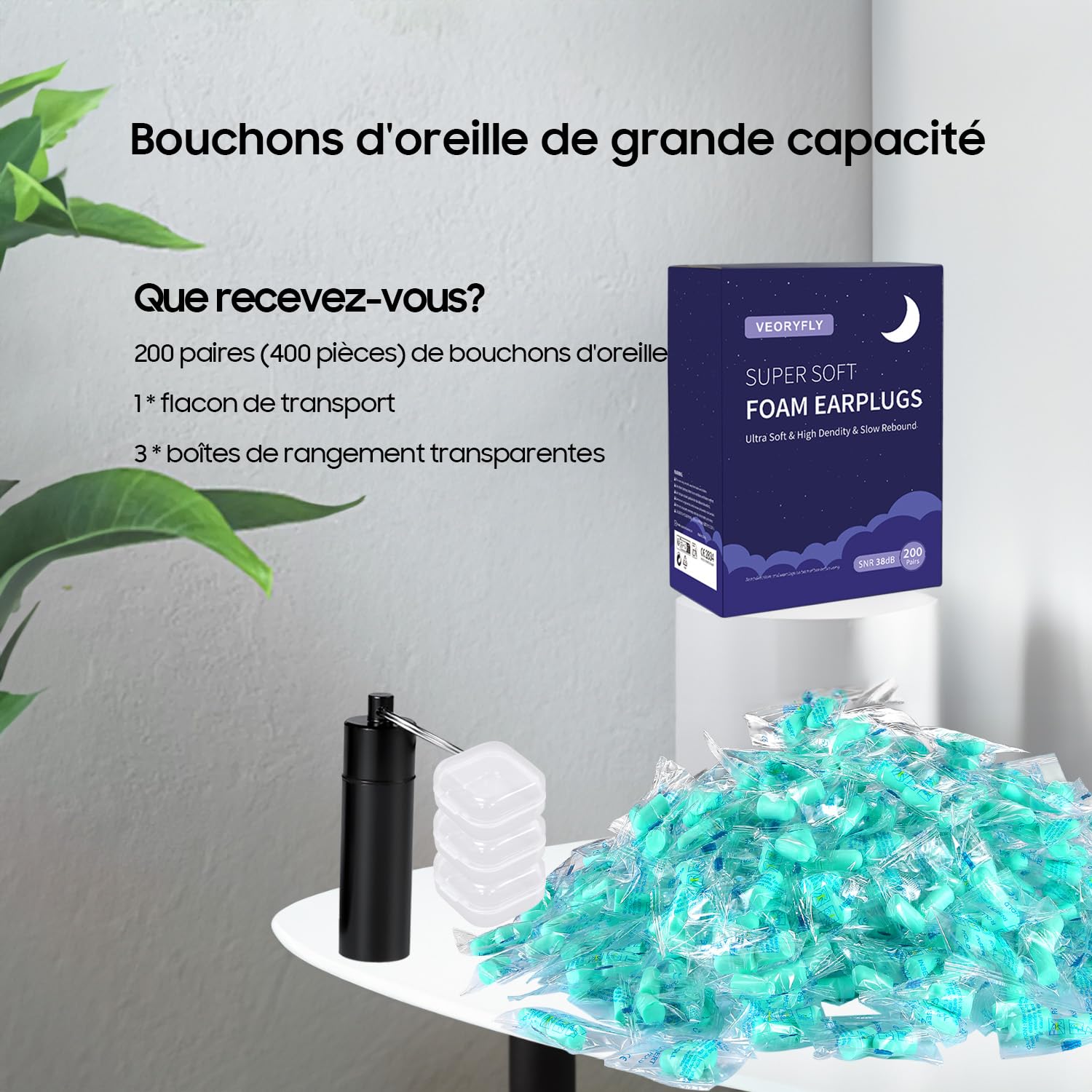 200 Pair Bouchon D'oreille Pour Dormir,bouchon Oreilles Bruit Snr 38 Db,réutilisables Boule Quies En Éponge Souple, Bouchons Doreilles Anti Bruit Pour Dormir, Ronfler, Travailler
