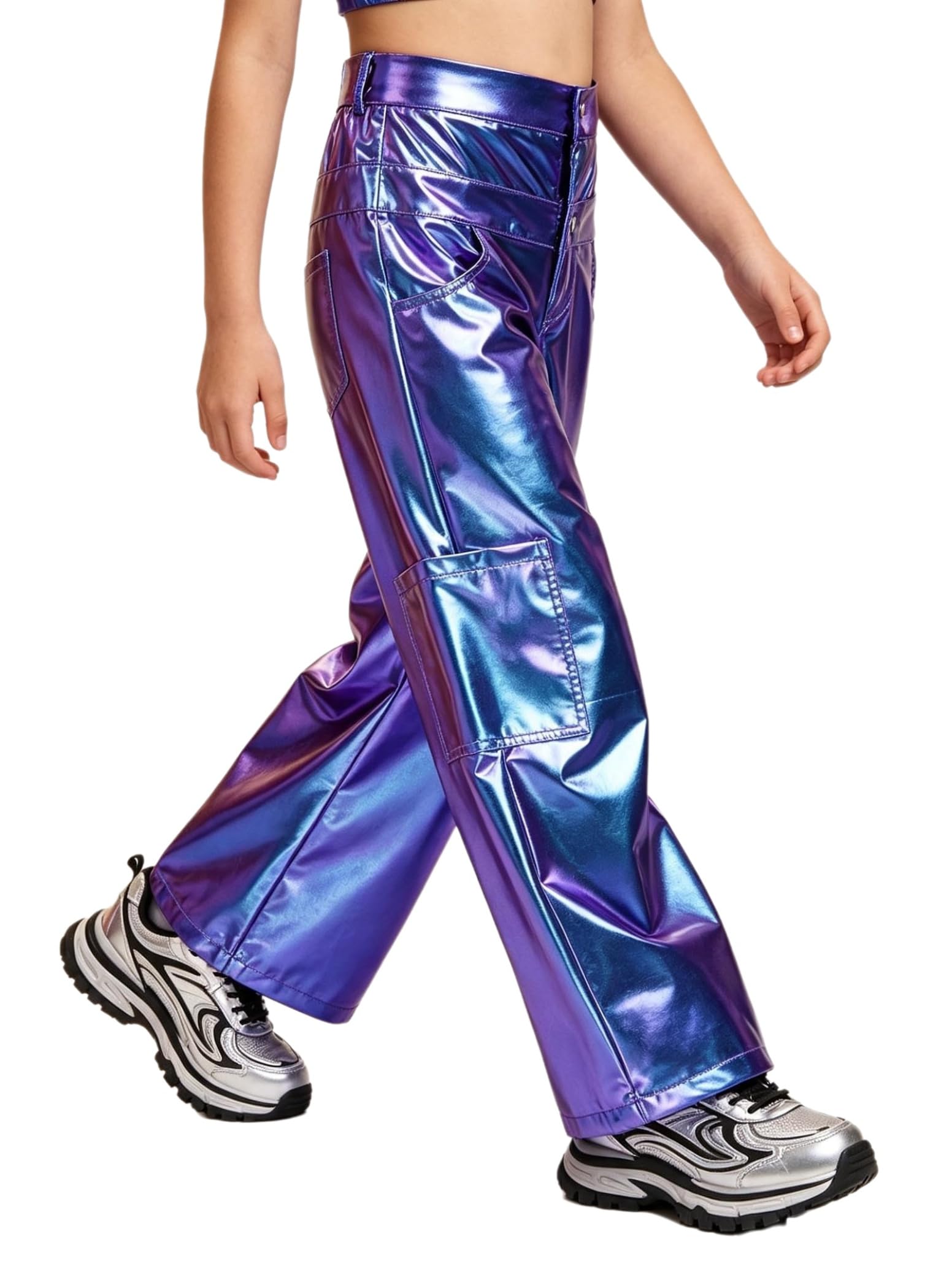 inlzdz Bambini Pantaloni Ballo Jazz Hip Hop Cargo Metallizzati Bambine Ampi