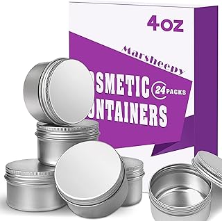 24 Pack 4 oz Aluminum Balm Tins For Pill Storage, Jar Containers with Screw Thread Lid for Lip Balm, Cosmetic, Salve, Aluminum Tin Cans Containers for Candle Making