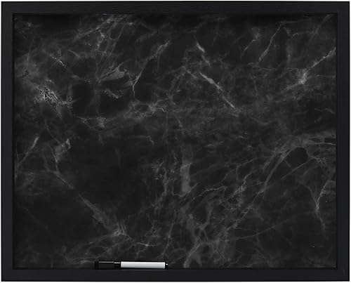 Mikasa Tablero blanco enmarcado con estampado de mármol, incluye 1 marcador, negro